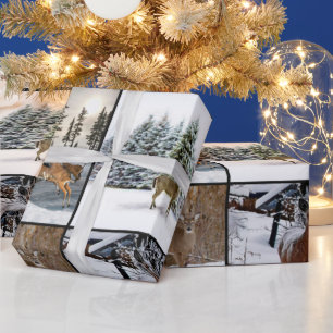 Winter Season Deer Collage Wildlife Wrapping Paper