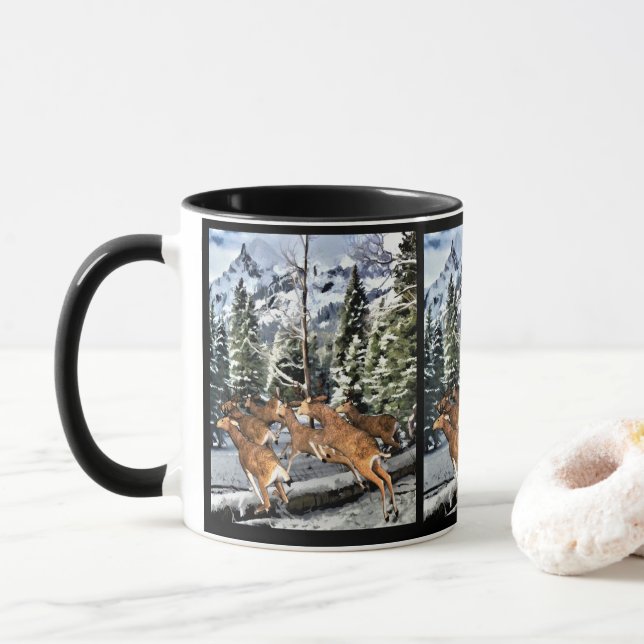 Winter Season Rocky Mountain Mule Deer Mug (With Donut)