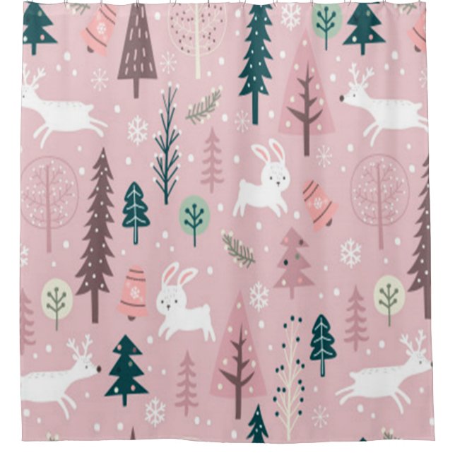 winter season seamless pattern decoration shower curtain (Front)