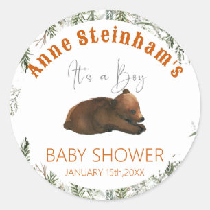 Winter Season Simple Baby Boy Shower  Classic Round Sticker