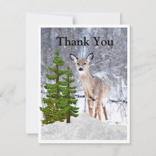 Winter Season with Deer and Snow Thank You Card (Front)