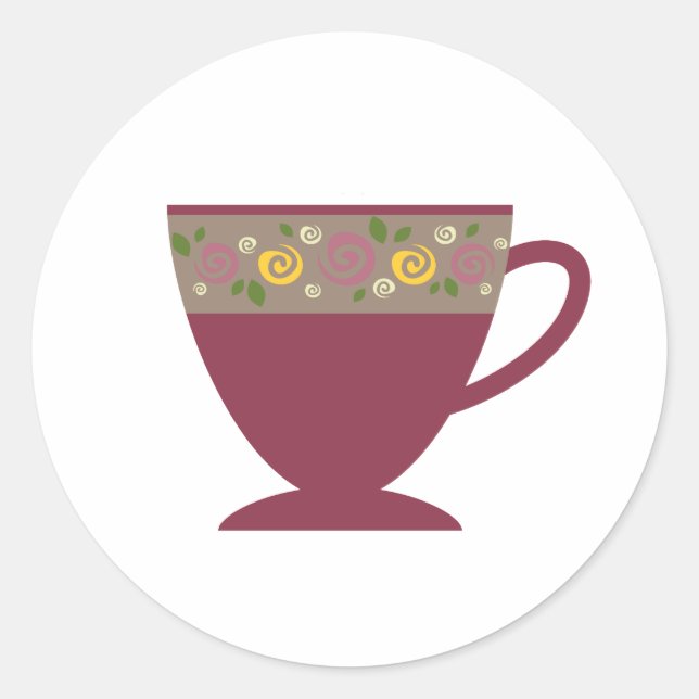 Winter seasonal hot cup of tea, coffee mug classic round sticker (Front)