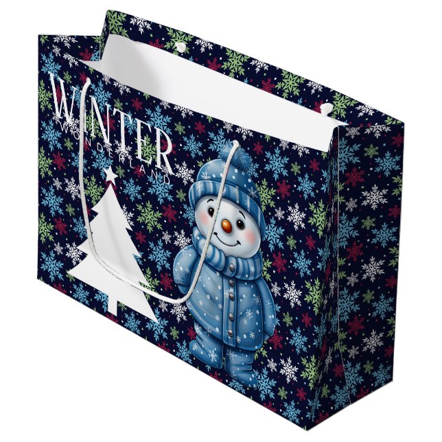 Winter Seasonal Snowman   Large Gift Bag (Front Angled)