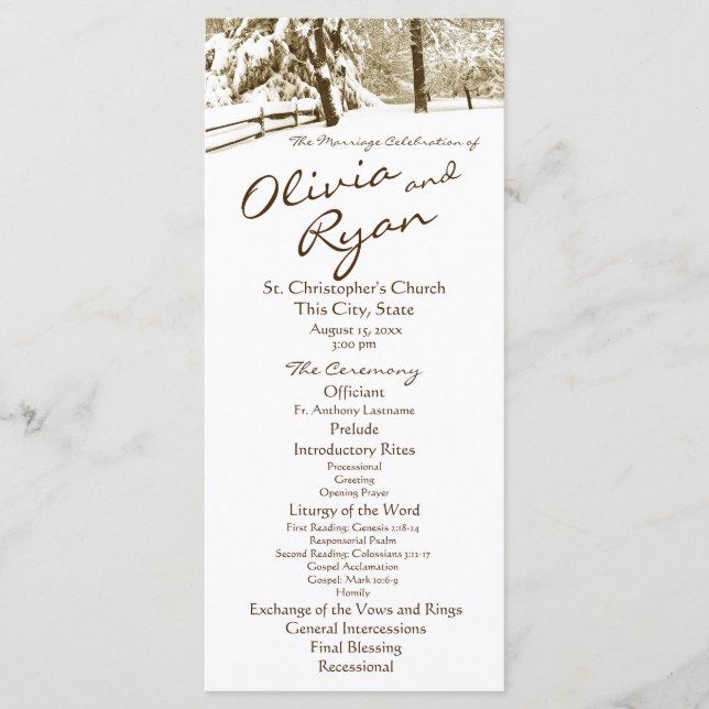 Winter Serenity Country Wedding Programme (Front)