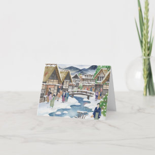Winter Serenity in a Japanese Village Christmas  Holiday Card