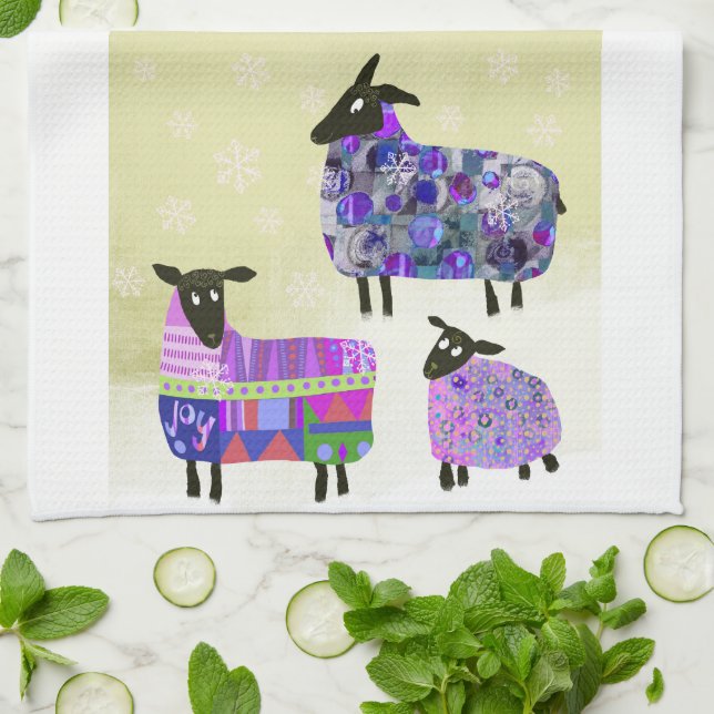 Winter Sheep Kitchen Tea Towel (Folded)
