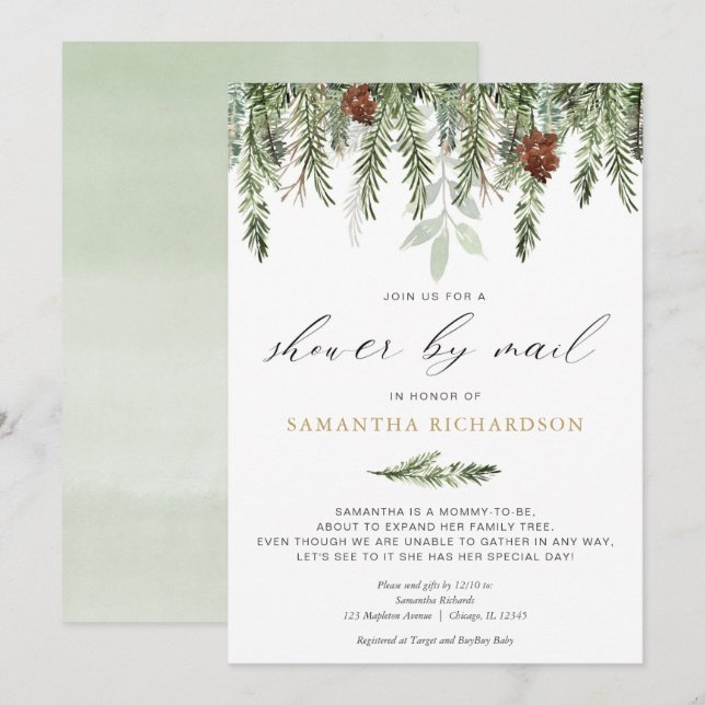 Winter Shower by Mail gender neutral pine tree Invitation (Front/Back)