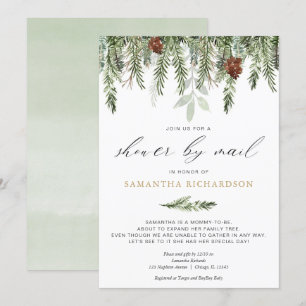 Winter Shower by Mail gender neutral pine tree Invitation