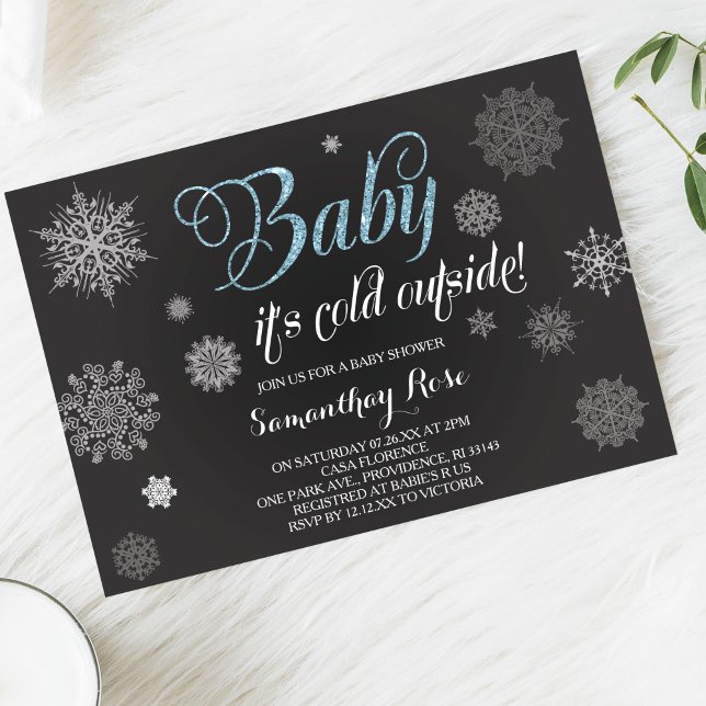 Winter Shower Invitation, Baby Blue Glitter Invitation (Creator Uploaded)