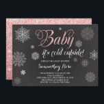 Winter Shower Invitation, Baby Pink Glitter Invitation<br><div class="desc">Winter baby shower invitation on a chalkboard background with snow flakes and faux pink glitter and the words "Baby It's Cold Outside". Perfect for girl baby showers, bridal shower invitations, winter Birthday invitations or whatever you like. Announce your little girl's special day with this invite. If you love this design...</div>