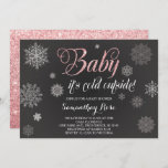 Winter Shower Invitation, Baby Pink Glitter Invitation<br><div class="desc">Winter baby shower invitation on a chalkboard background with snow flakes and faux pink glitter and the words "Baby It's Cold Outside". Perfect for girl baby showers, bridal shower invitations, winter Birthday invitations or whatever you like. Announce your little girl's special day with this invite. If you love this design...</div>