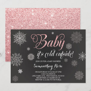 Winter Shower Invitation, Baby Pink Glitter Invitation