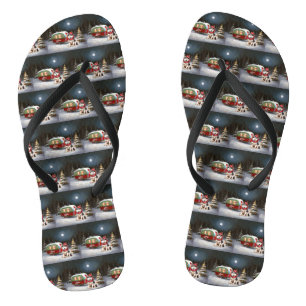 Winter Siberian Husky Caravan Christmas Adventure Flip Flops