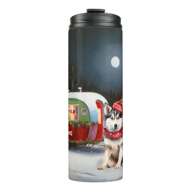 Winter Siberian Husky Caravan Christmas Adventure Thermal Tumbler (Front)