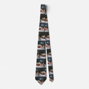 Winter Siberian Husky Caravan Christmas Adventure Tie