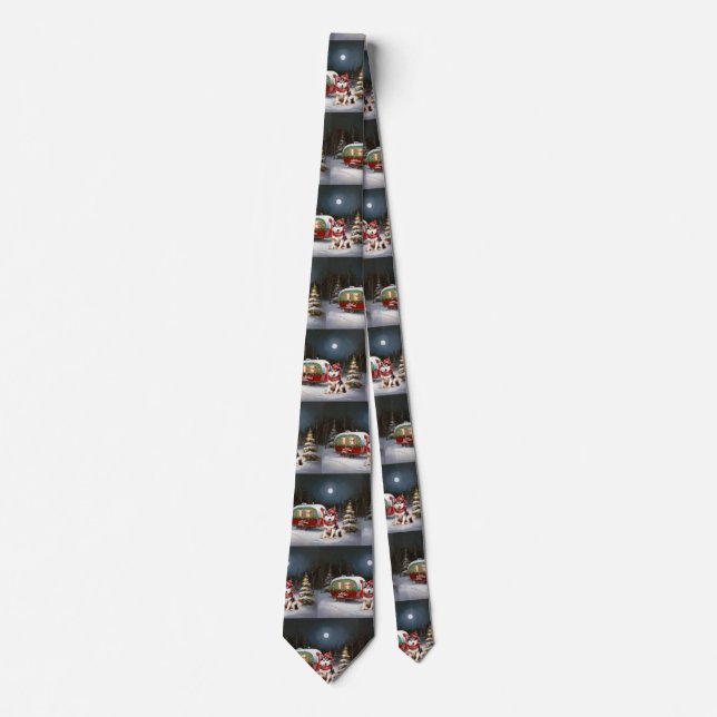 Winter Siberian Husky Caravan Christmas Adventure Tie (Front)