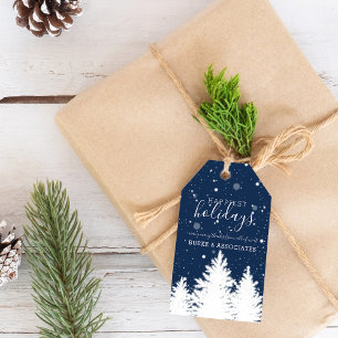 Winter Silhouette Trees Holiday Personalised Blue Gift Tags