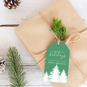 Winter Silhouette Trees Holiday Personalised Green Gift Tags