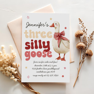 Winter Silly Goose Christmas Bow 3rd Birthday Invitation