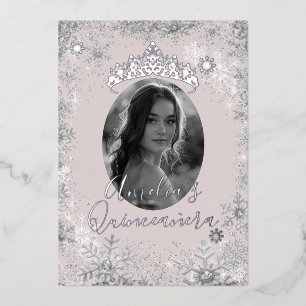 Winter Silver Beige Snowflake Photo Quinceanera