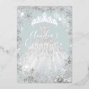 Winter Silver Blue Snowflake Quinceanera