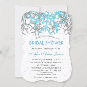 Winter Silver Blue Snowflakes Bridal Shower Invitation