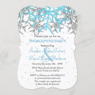 Winter Silver Blue Snowflakes Engagement Party Invitation