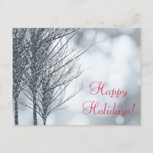 Winter Silver Glitter Rustic Tree Holiday Postcard