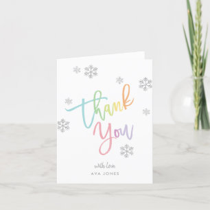 Winter Silver Glitter Snowflake Rainbow Folded Thank You Card