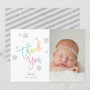 Winter Silver Glitter Snowflake Thank You Photo Invitation