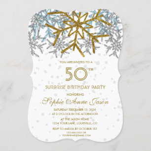 Winter Silver Pink Blue Snowflakes 50th BIRTHDAY Invitation