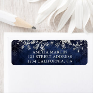 Winter silver snow navy blue baby shower label