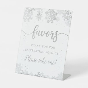 Winter Silver Snowflake Favours Please Take One Pedestal Sign