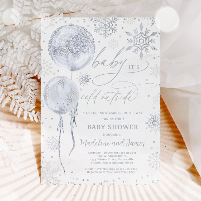 Winter Silver Snowflake Gender Neutral Baby Shower Invitation (Creator Uploaded)