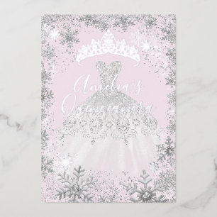 Winter Silver Snowflake Soft Pink Quinceanera
