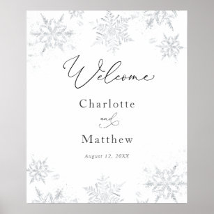 Winter Silver Snowflake Wedding Welcome Sign