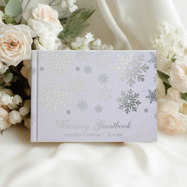 Winter Silver Snowflakes Wedding Guest Book (Winter Silver Snowflakes Wedding Foil Guest Book
#winterwedding #holidaywedding #modernwedding)