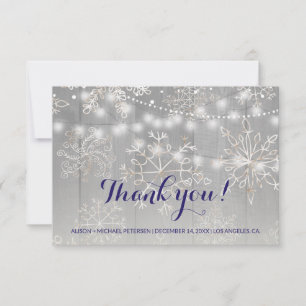 Winter Silver Snowflakes Wedding String Lights Thank You Card