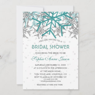 Winter Silver Turquoise Snowflakes Bridal Shower Invitation