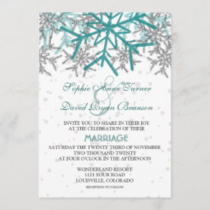 Winter Silver Turquoise Snowflakes Wedding Invitation