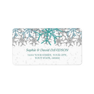 Winter Silver Turquoise Snowflakes Wedding Label
