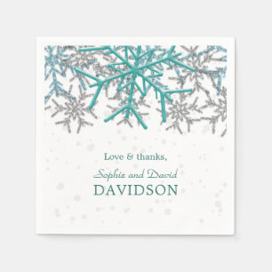 Winter Silver Turquoise Snowflakes Wedding Napkin