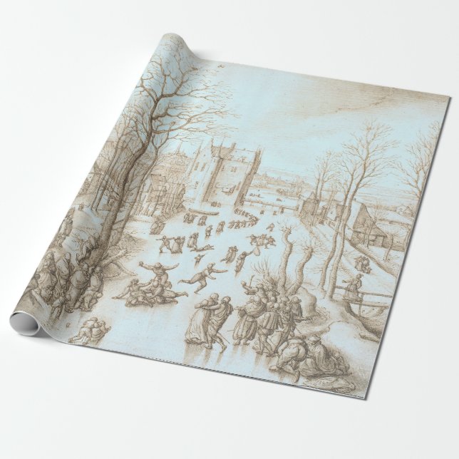WINTER SKATERS Vintage Christmas Wrapping Paper (Unrolled)