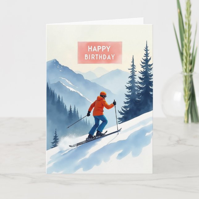 Winter Ski Birthday Card (Front)