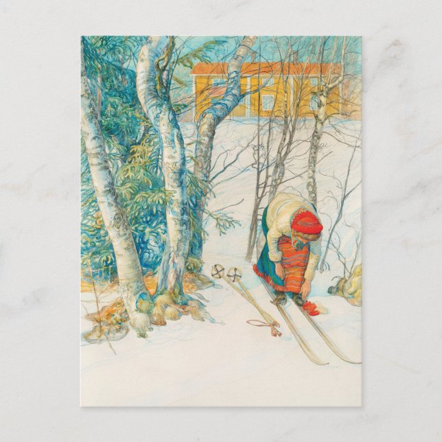 Winter Ski by Carl Larsson Holiday Postcard (Front)