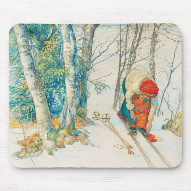Winter Ski by Carl Larsson Mouse Mat (Front)