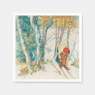 Winter Ski by Carl Larsson Napkin