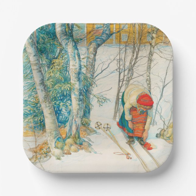 Winter Ski by Carl Larsson Paper Plate (Front)