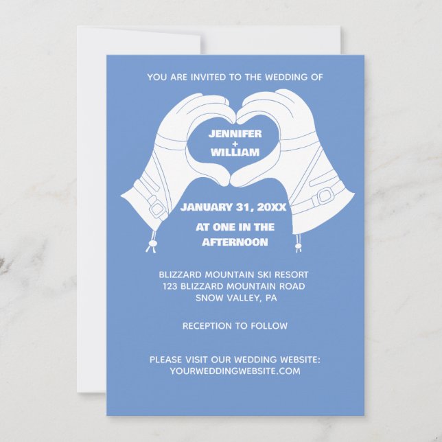 Winter Ski Gloves Hands in Heart Shape Wedding Invitation (Front)