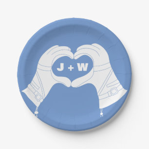 Winter Ski Gloves Hands in Heart Shape Wedding Paper Plate